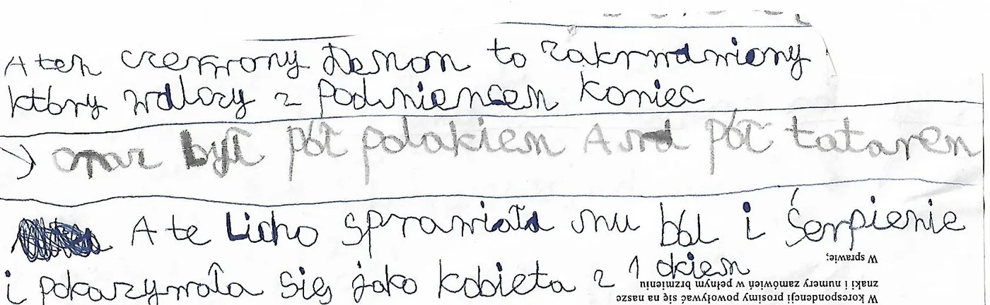 Fragment kartki z odręcznym opisem Demona i Licha