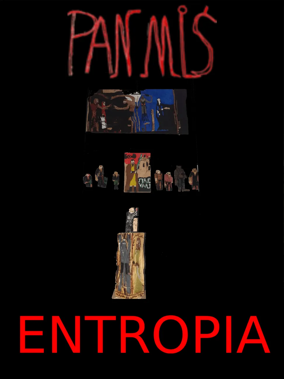 Plakat wystawy Entropia: czerwony napis PAN MIŚ na czarnym tle