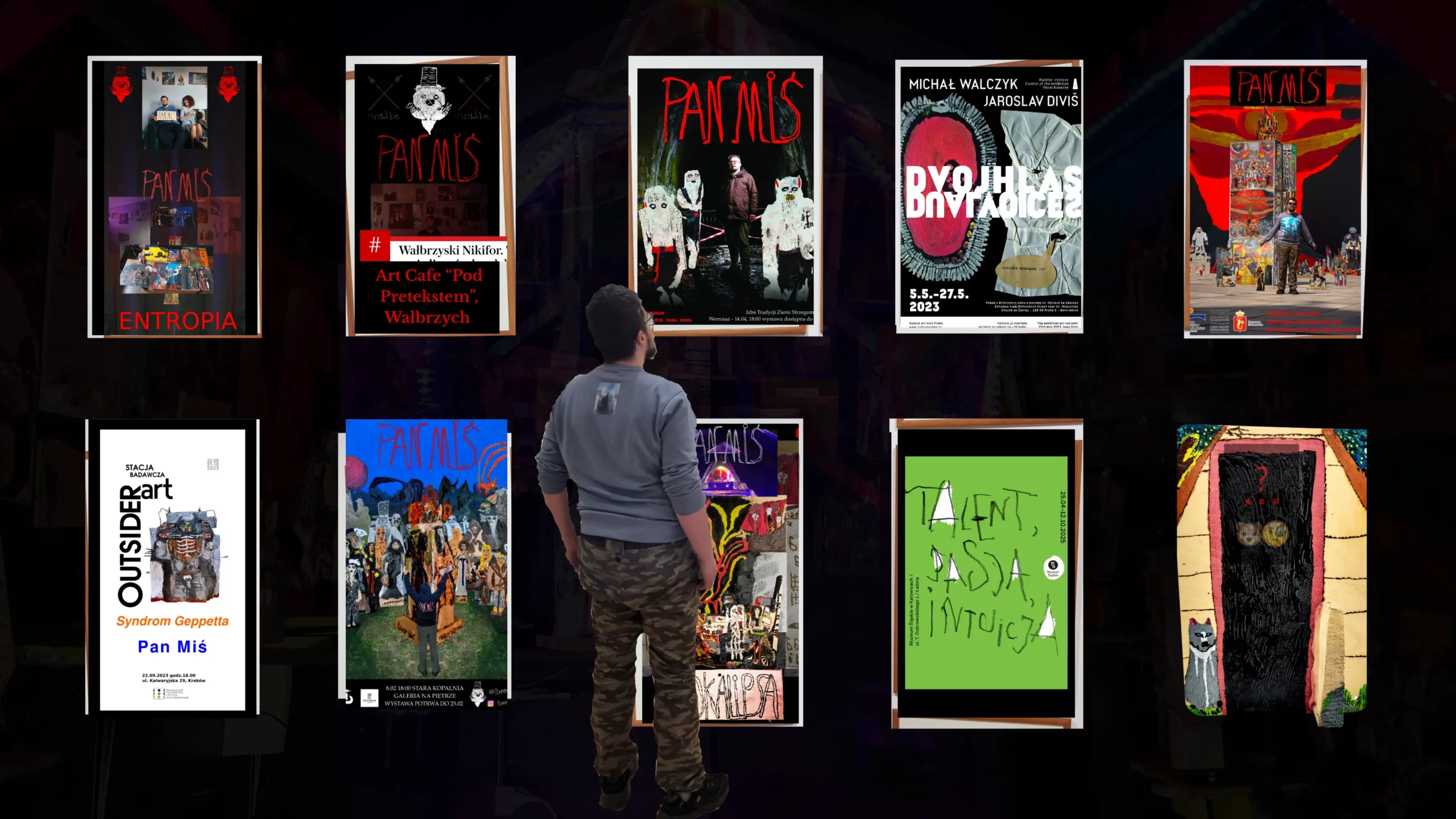 Collage of Pan Miś exhibition posters